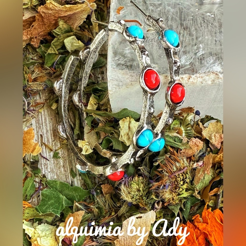 Turquoise ethnic statement dangle earrings/protection and peace